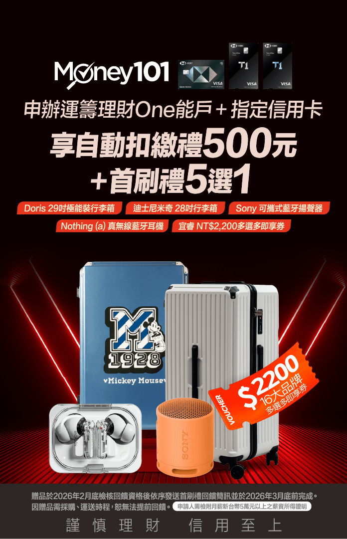 滙豐理財萬能戶開戶辦卡享好禮5選1