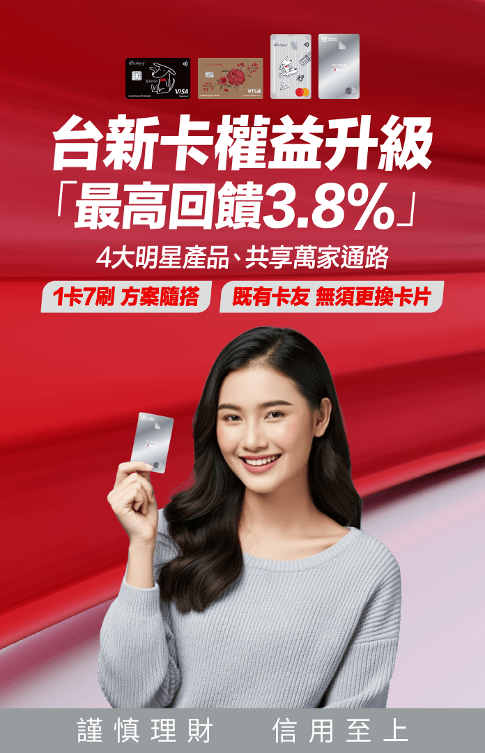 台新卡權益升級最高回饋3.8%